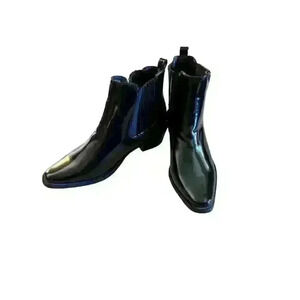 Glamorous Waterproof Patent Leather Black Bootie, Size 6